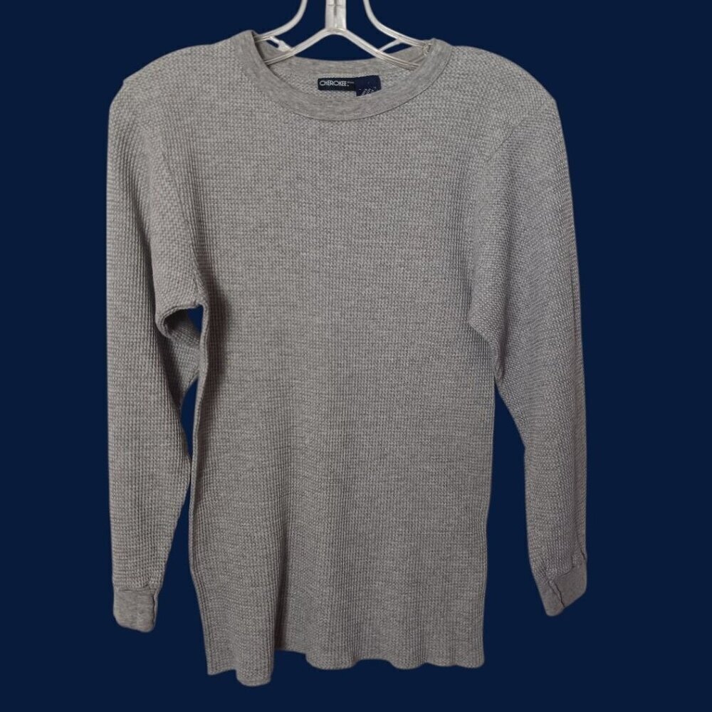Cherokee Waffle Knit Long Sleeve Shirt  Gray Heather SZ Medium